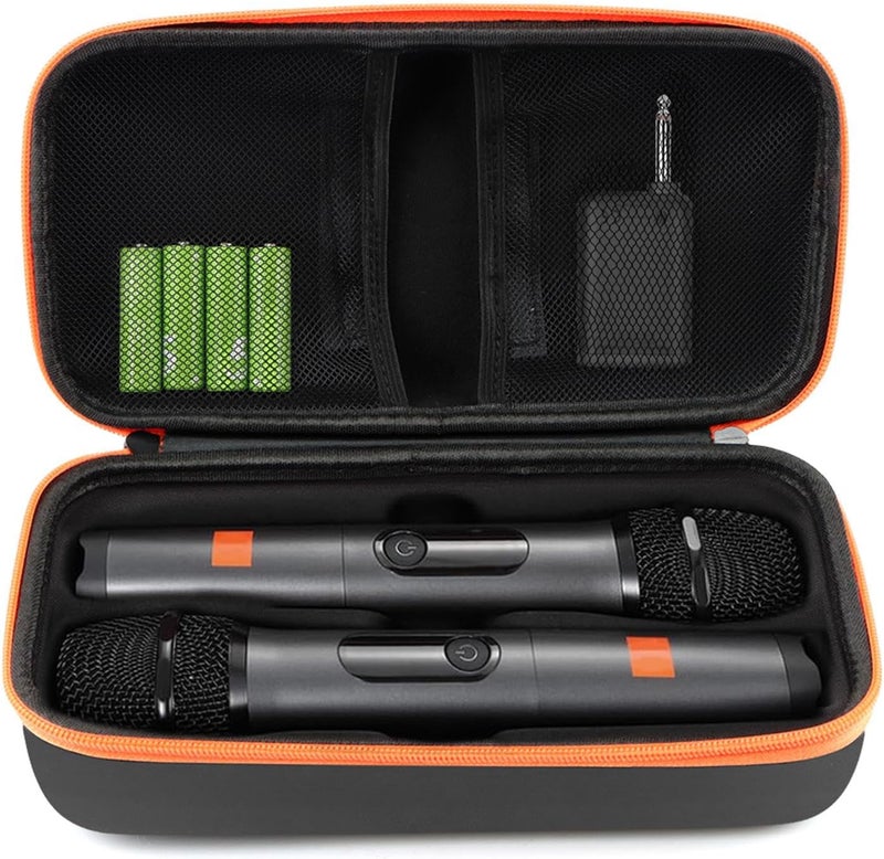 Ranjaner Wireless Microphone Case, Portable Handheld Dual Mic Storage Box for Singing or Karaoke, Microphone Travel Organizer for Receivers, Adapters, AA Batteries(STYLE:Hook and Loop Fastener) - Image 1